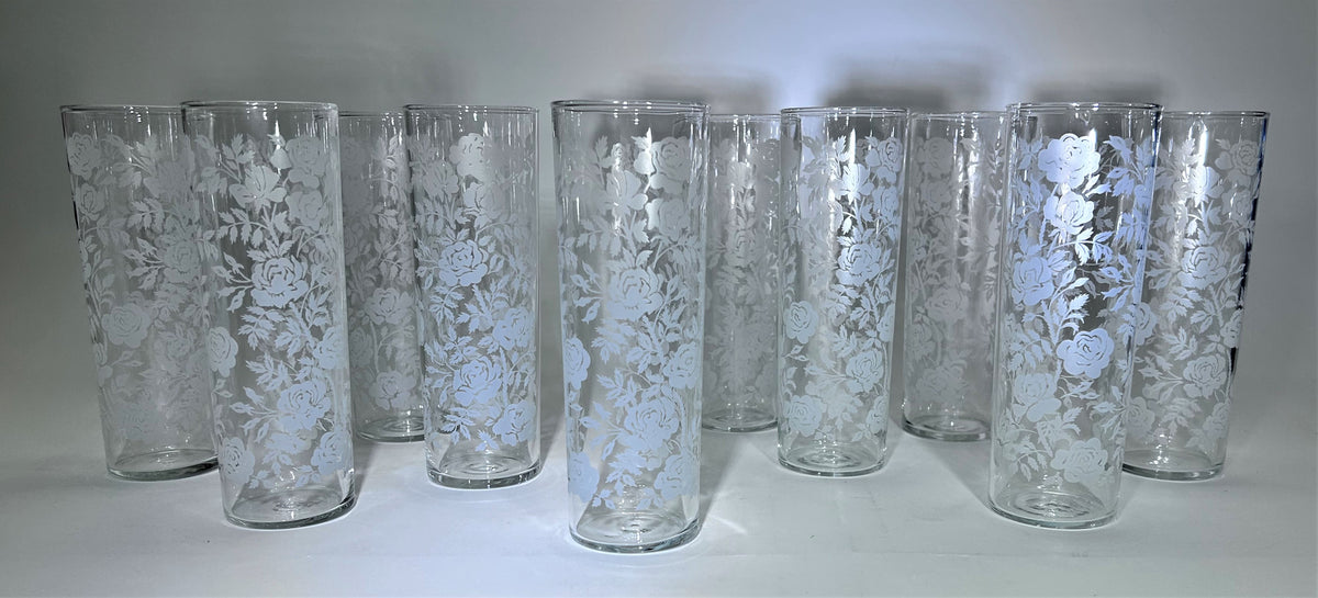 Libbey White Roses and Leaves 14 oz. Highball Glass Collection of Ten. –  BINCHEY'S LLC.