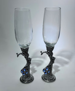 Fairy Glen Peacock Heart-Shaped Lead-Free Pewter Champagne Flutes Pair of Two