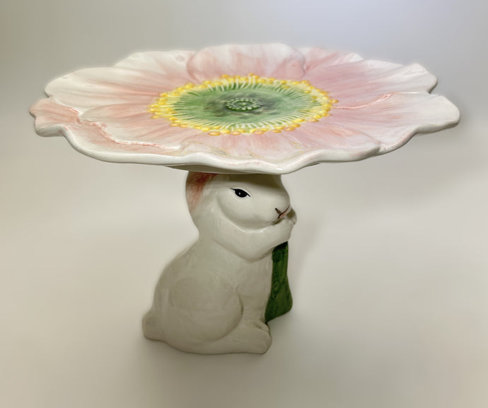 Bunny and Flower Ceramic Pedestal Cake Stand.