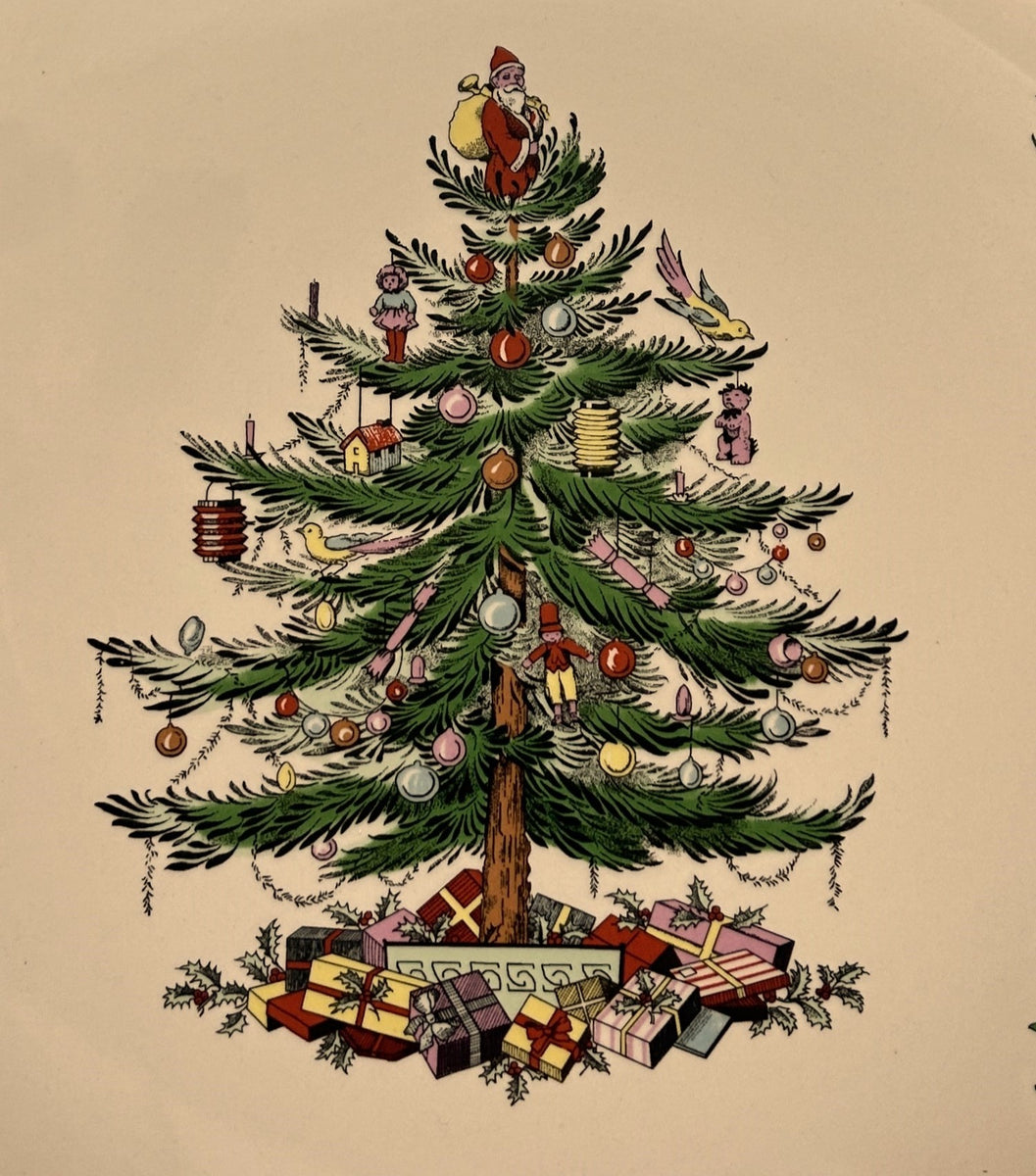 Spode Christmas Tree Cake Plate/ Server Knife/ Bell and Ornament Set