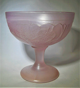 Pink Satin Frosted Glass Footed Dessert Bowl Set of Six. Made In France Media 1 of 6