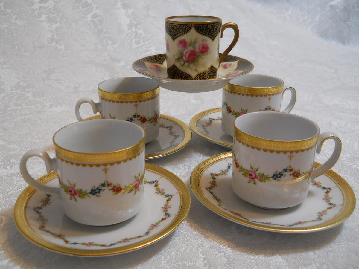 Chanel logo demitasse espresso set of six cups & saucers Bavaria  Rare!!!