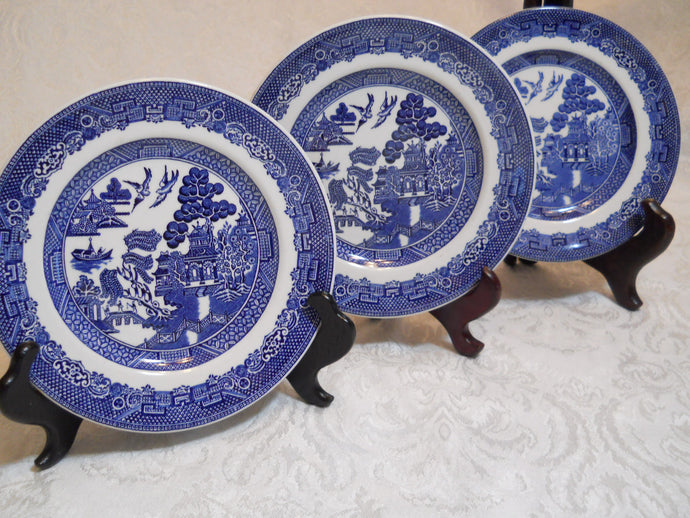 Johnson Brothers Set of 3 Double Warrant By Appointment Blue Willow Bread and Butter Plates