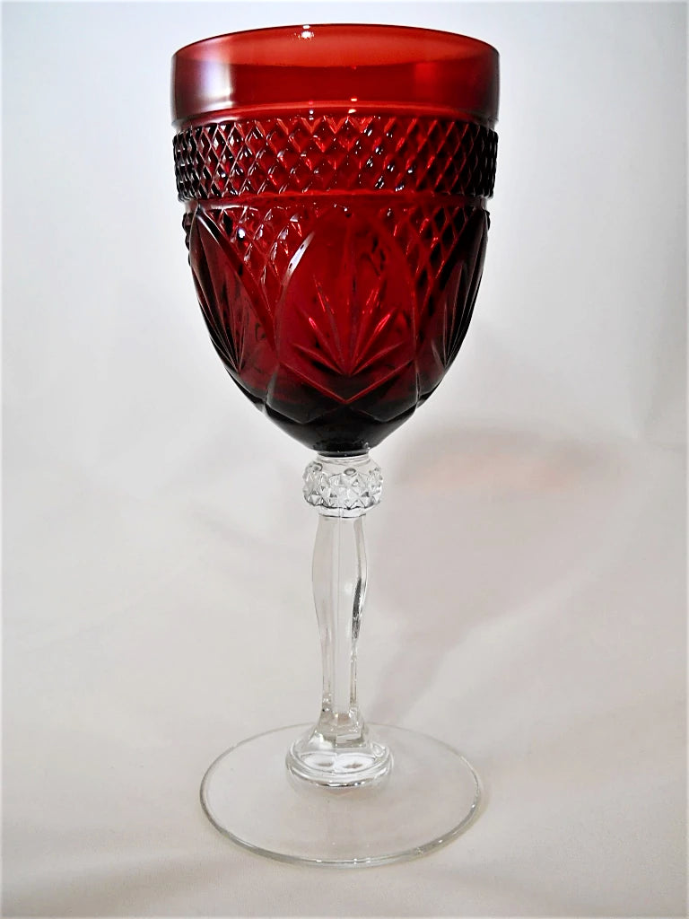 Perigold French Wine Goblet Ruby Red Crystal Stem Moroccan Room Water Glass  LOT