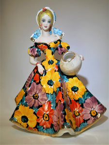 Italian Hand Painted Tall 15" Ceramic Italian Woman with Jug Figurine