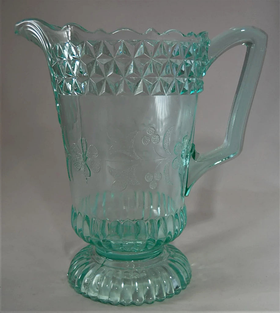 VINTAGE SMALL GLASS PITCHER ORNATE DESIGN