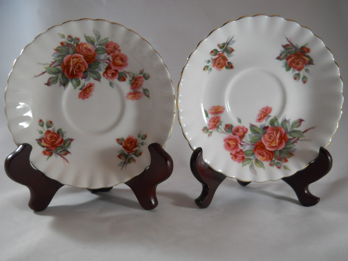 4 Royal Albert store Centennial Rose Mugs with Pink Red Orange Roses, Vintage Bone China