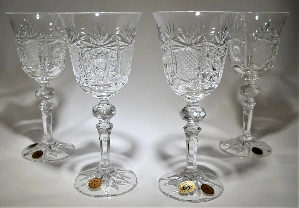 Bardejov Bohemian Lead Cut Crystal Wine Glasses Set of Four