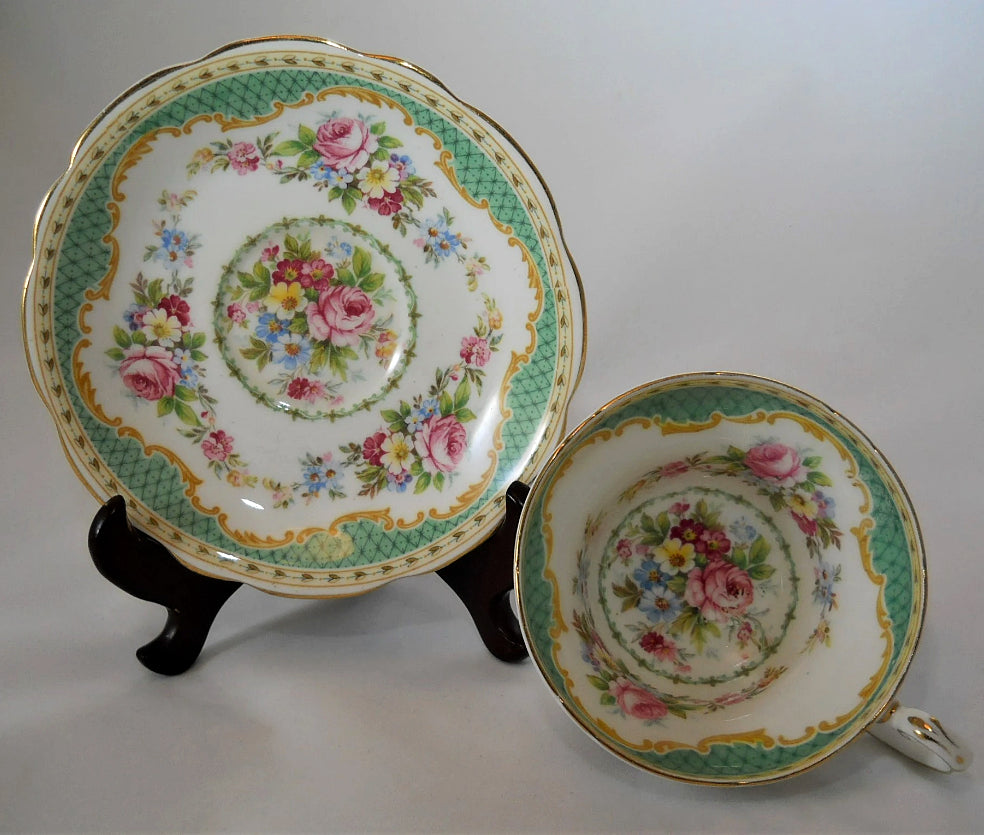 Foley 3779 bone china cup and saucer set made in shops England. Fruit and flowers.