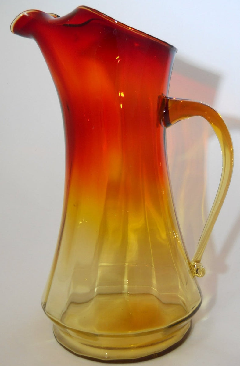 Large 9 Flared Rim Amberina Crackle Glass Pitcher - Ruby Lane