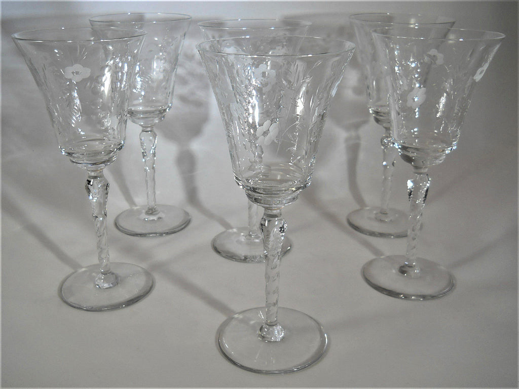 Floral Etched Water Glass