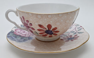 Wedgwood Cuckoo Collection Fine Bone China Peach Teacup and Saucer Set.