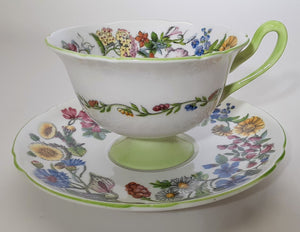 Shelley Hedgerow Gainsborough English Bone China Teacup and Saucer Pair. c. 1945-1966