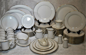 Noritake Golden Cove Ivory and Gold Art Deco Fine China 73-Piece Dinnerware / Tableware Collection For Twelve 1986-1999. RESERVED FOR SUSAN