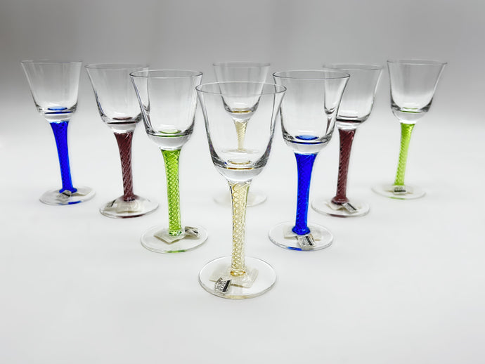 Miller Rogaska Air Twist Stem Blown Glass Cordial Set of Eight.