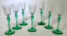 Bryce Emerald Green Stem Crystal Cordial Set of Seven.