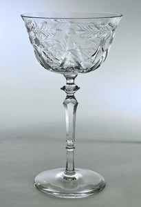 Rock Sharpe Granville 7" Champagne, Tall Sherbet Crystal Glass Set of Five, c.1938.