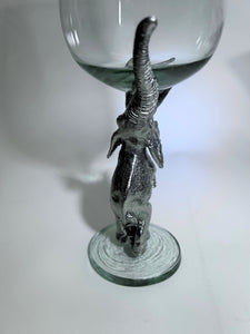 African Elephant Pewter Base 10"H Wine Glass. Solidly Made.