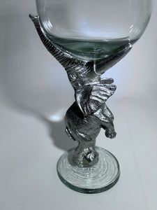  African Elephant Pewter Base 10"H Wine Glass. Solidly Made.