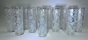 Libbey White Roses and Leaves 14 oz. Highball Glass Collection of Ten.