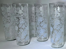 Libbey White Roses and Leaves 14 oz. Highball Glass Collection of Ten.