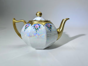 Zeh Scherzer Porcelain Gold Gilt Iridescent Antique Small Teapot and Creamer Set. c.1880-1918