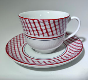Ralph Lauren China by Wedgwood Homestead Red Checkered Cup and Saucer Set of Seven