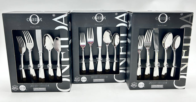 Oneida Silver Vulcan 60-Piece Stainless Steel 18/10 Flatware Service for Twelve. NEW