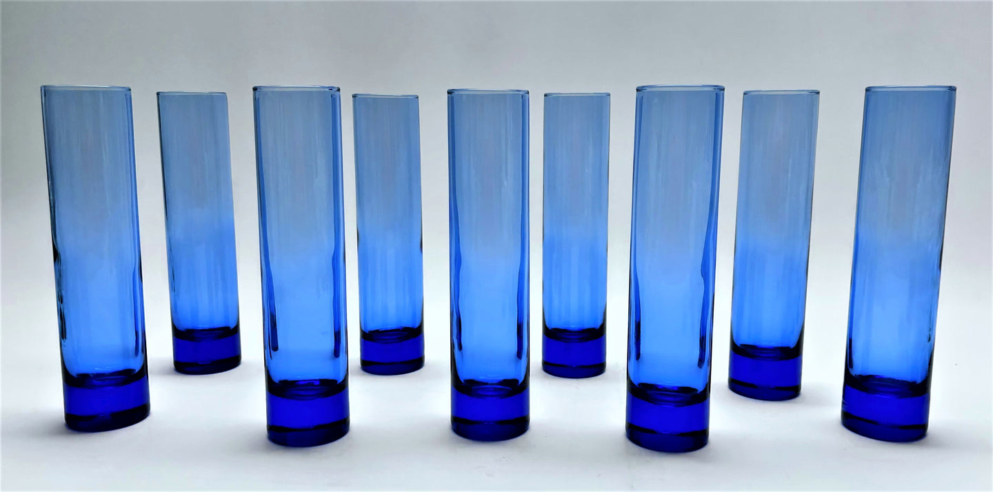 Libbey Glass Cobalt Blue Cylinder Bud Vase Collection of Nine.