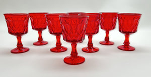 Noritake Perspective Ruby  Thumbprint Wine Glass Collection of Eight. 1970-1985