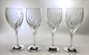 Noritake Moondust Etched Crystal Water Goblet Collection of Four. 1986-2008