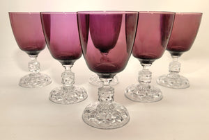 Fostoria American Lady Amethyst Water Goblet Collection of Six. 1948-1964.