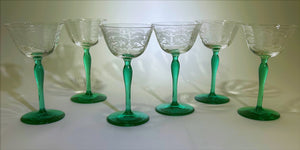 Bryce Emerald Green Stem Crystal Cocktail/ Champagne Set of Six.