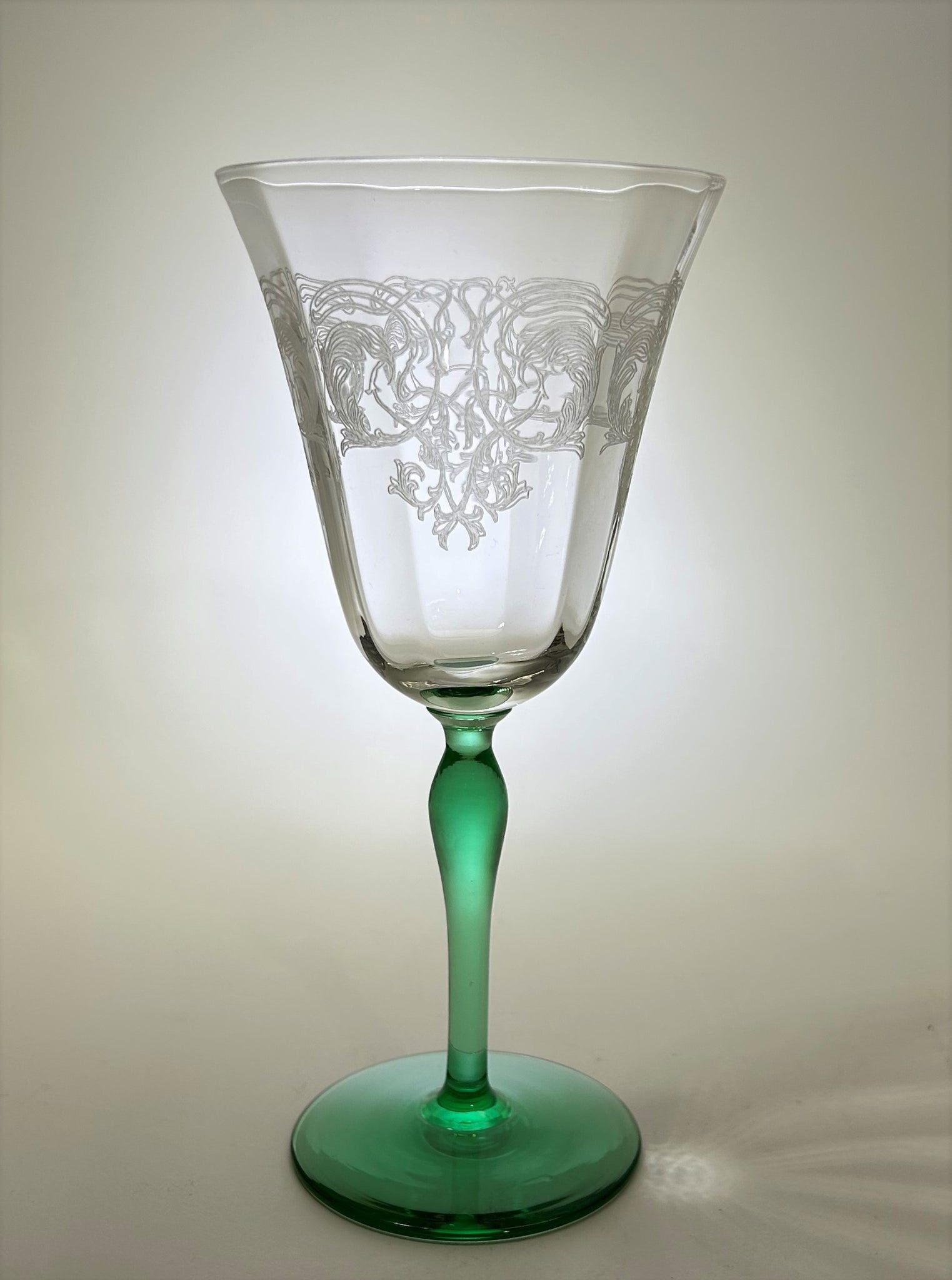 Green, Stemmed Water Glass