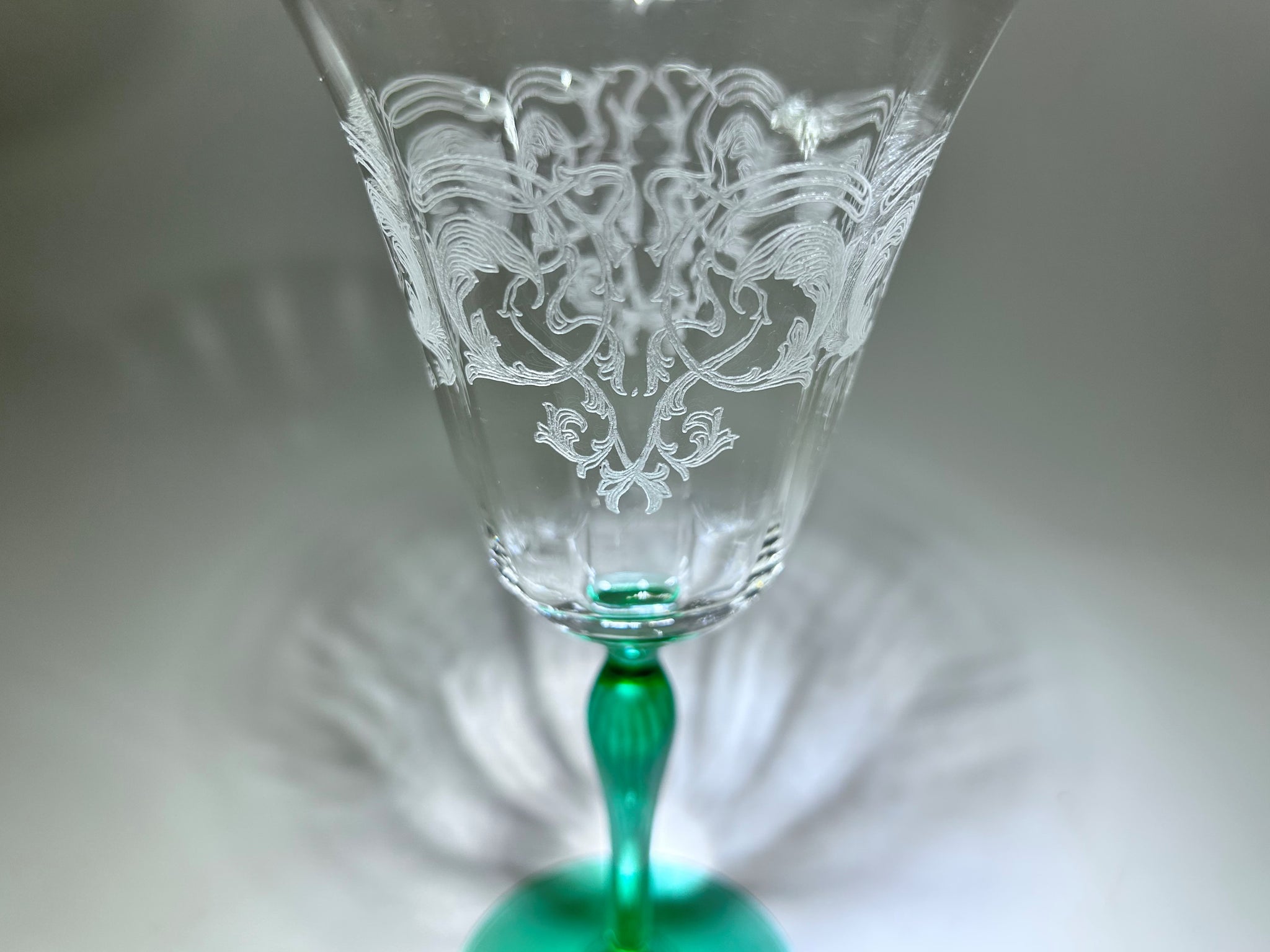 Green, Stemmed Water Glass