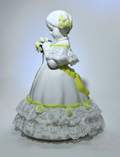 Lace and Ceramic Girl with Yellow and Pink Flowers Figurine Pair