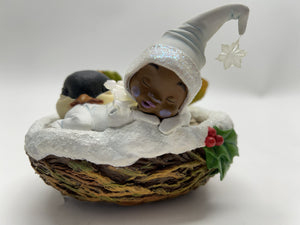 FlakeLing Tales Thomas Blackshear "Winter's Nap" Baby In Bird's Nest Figurine, 2001