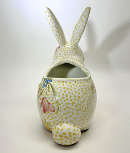 Ceramic Yellow Dot and Flowers Bunny Rabbit Planter