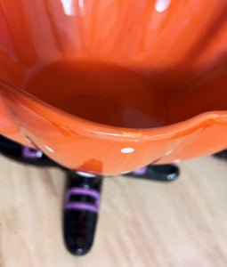 Mesa Home Orange and White Dots Shoe Footed Halloween Pumpkin Serving Centerpiece Bowl. 12"Wide