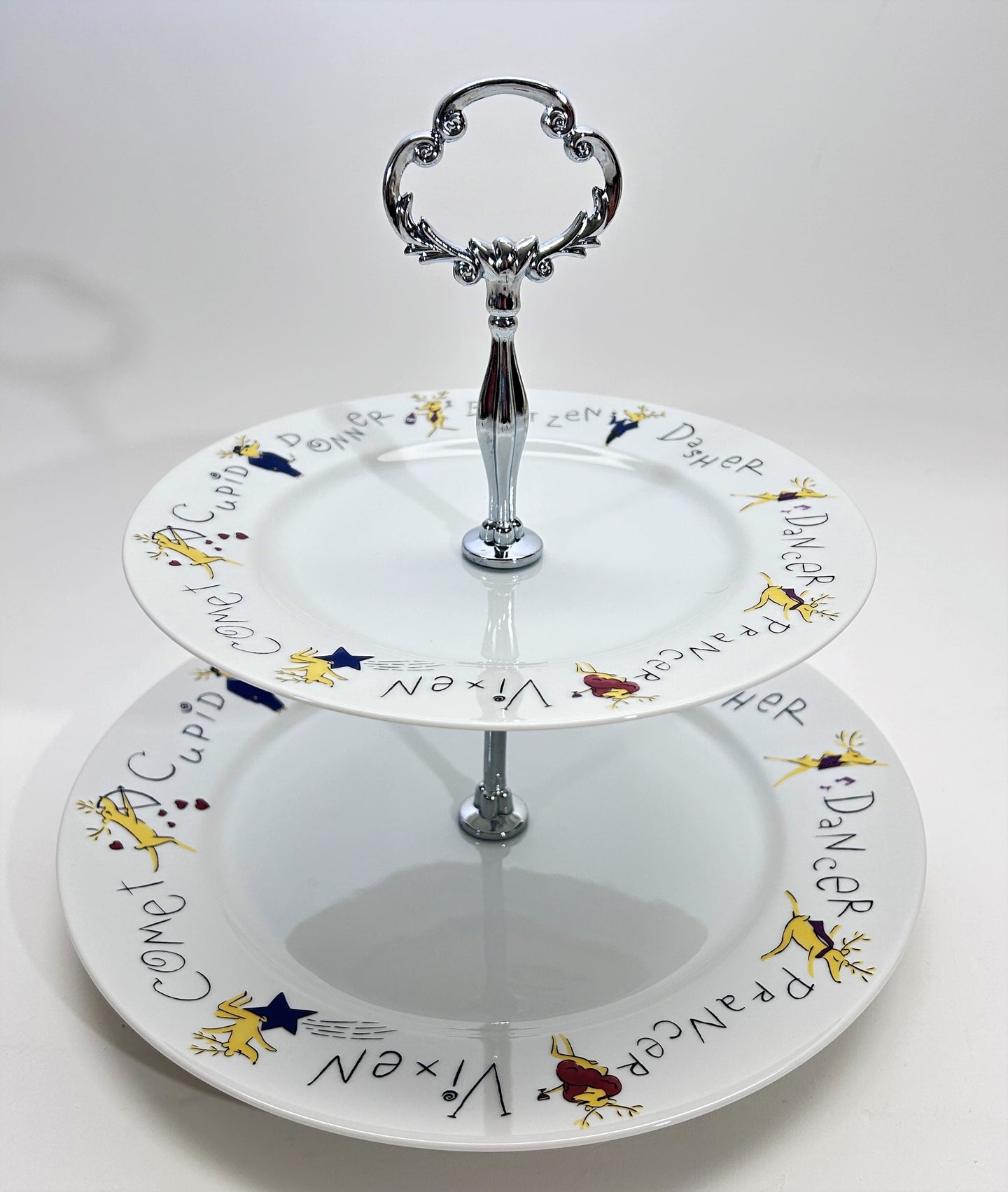 Pottery Barn Reindeer Two Tier Holiday Plate Serving Stand. 