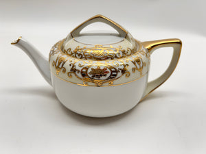 Noritake Christmas Ball Porcelain Hand Painted Teapot, Sugar Bowl, Creamer and Two Cup Set, c.1918-1930