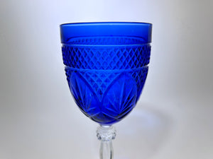 Cristal D'Arques-Durand Antique Sapphire Blue and Clear Stem Water Goblet Collection of Nine, 1999-2003