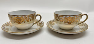 Noritake Christmas Ball Porcelain Hand Painted Teapot, Sugar Bowl, Creamer and Two Cup Set, c.1918-1991