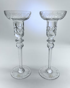 Rogaska GALLIA Tall Etched Lead Crystal Candlestick Set of Two