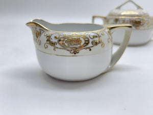 Noritake Christmas Ball Porcelain Hand Painted Teapot, Sugar Bowl, Creamer and Two Cup Set, c.1918-1991