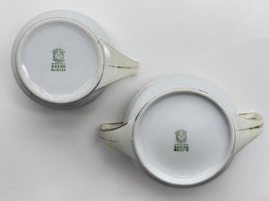 Noritake Christmas Ball Porcelain Hand Painted Teapot, Sugar Bowl, Creamer and Two Cup Set, c.1918-1991