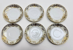 Noritake Christmas Ball #175 Hand Painted Porcelain Cup and Saucer Sets For Six. c.1918-1991.