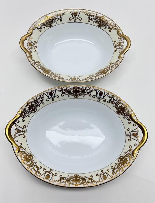 Noritake Christmas Ball Porcelain Hand Painted Bowl Oval Vegetable Serving Bowl Set of Two,c.1935-1991