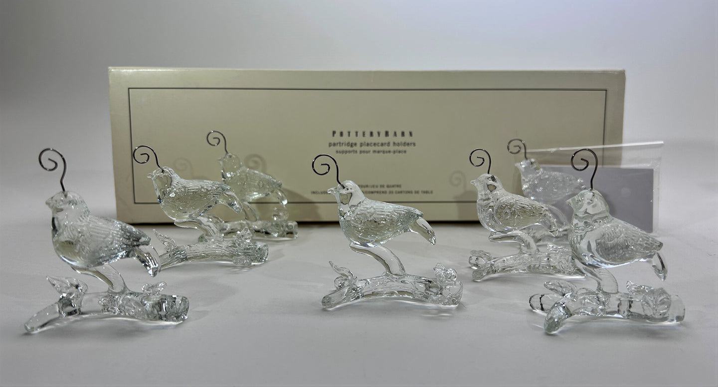 Pottery Barn Glass Partridge Name Place Card Holder Set of Seven