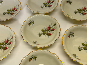 Rosenthal-Continental Moss Rose 16-Piece Pompadour Ivory Rimmed Salad and Fruit Bowl Set, c.1950-1956